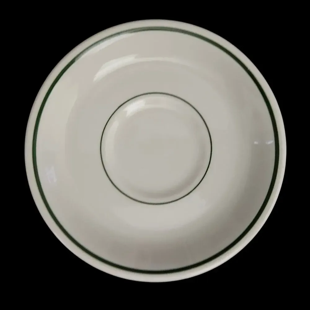 Buffalo China Green Stripe Restaurant Ware Saucers Set of 4 Vintage USA